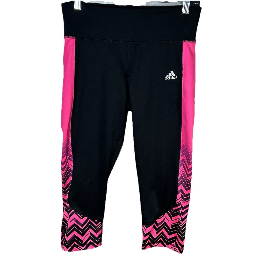 Adidas Leggings Womens Black Pink‎ Cropped Activewear Pants Running Gym Medium